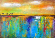 Celebrating Art and Community After Hurricane Helene Asheville art - Jaime Byrd, "The Soaked Earth," 2024, oil on wood, 18×24×2 inches. Courtesy of the artist.