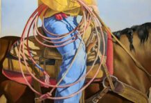 Enchanted Colors 2025: Pastel Paintings from PSNM pastel paintings for sale - Lin Boucher, "Rio Rancho Roper," pastel, 16 x 20 in.