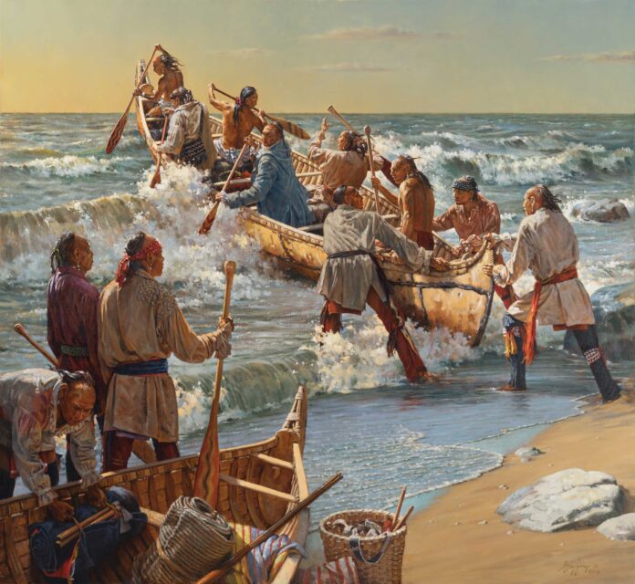 Robert Griffing (b. 1940), "Pushing through the Billows," 2014, oil on linen, 46 x 40 in.