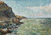 Never Before Seen … Modern Masterpieces from the Robertson Art Collection art collection - Paul Signac (1863–1935), "Port-en-Bessin," The Rocks of Calvados, 1883, oil on canvas, 17 3/4 x 25 in., photo: Kent Pell