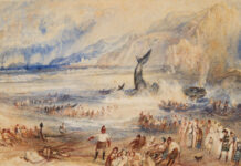 J. M. W. Turner Paintings on View: Watercolor Horizons J. M. W. Turner paintings - Joseph Mallord William Turner, "The Whale on Shore," about 1837, watercolor on paper.