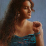 Featured Artwork: JuliAnne Jonker oil painting of woman portrait looking away from viewer; 3/4 profile