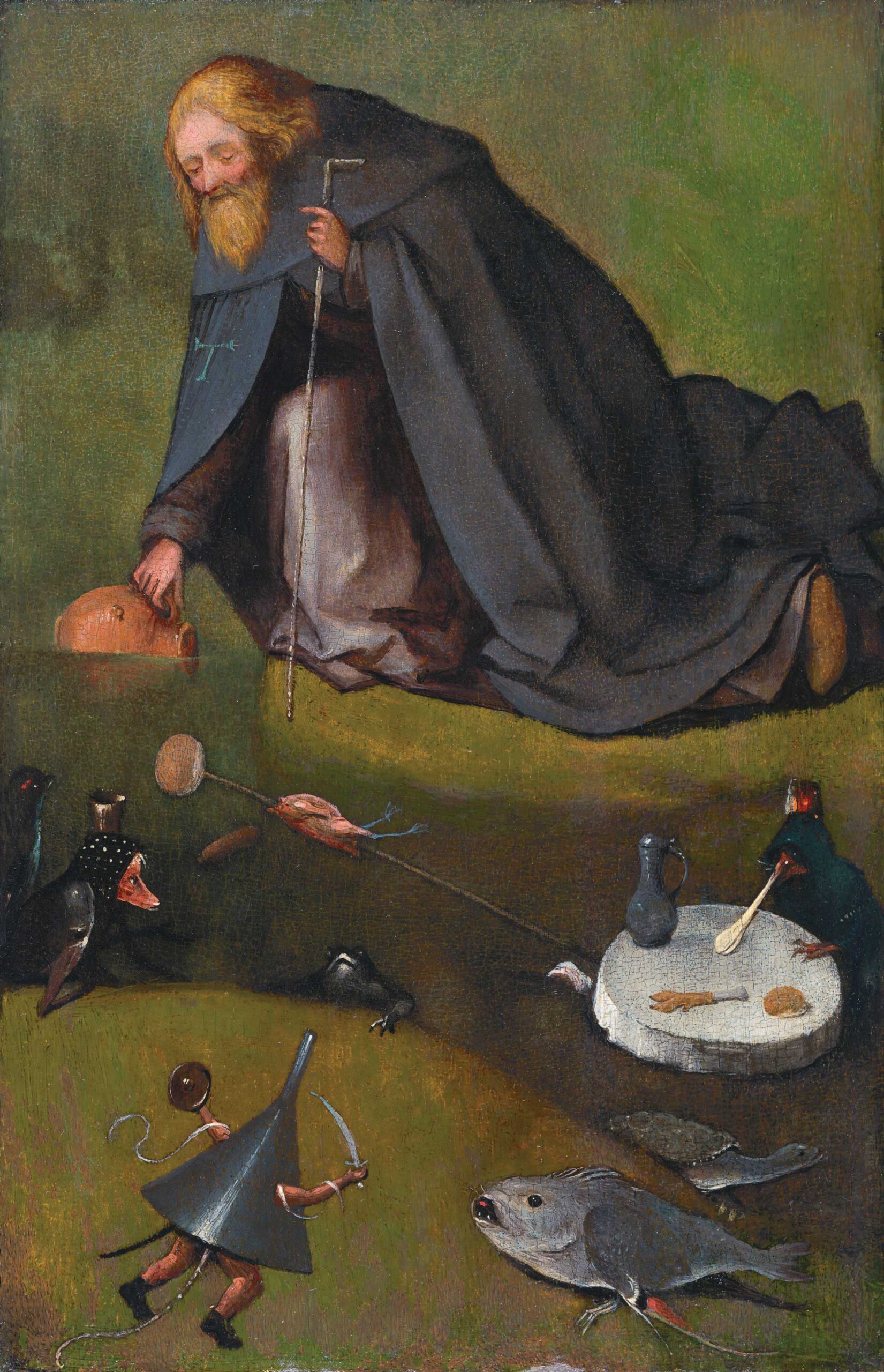 Art Authentication - HIERONYMUS BOSCH (c. 1450–1516), "The Temptation of St. Anthony," 1500–10, oil on panel, 15 3/16 x 10 in., Nelson-Atkins Museum of Art, 35-22