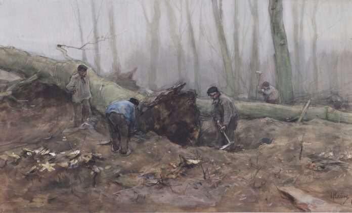 Mauve-Digging Dutch Works on Paper - ANTON MAUVE (1838–1888), Digging up a Tree, c. 1860s–80s, transparent and opaque watercolor on paper, 12 1/4 x 20 3/4 in., Museum of Fine Arts, Boston, bequest of Elizabeth A. Cotton