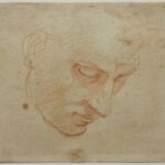 Michelangelo: The Genesis of the Sistine Michelangelo drawings - MICHELANGELO BUONARROTI (1475–1564), Study for a Male Face for The Flood, c. 1508–09, red chalk on paper, 5 x 6 in., Casa Buonarroti, Florence, inv. 47 F
