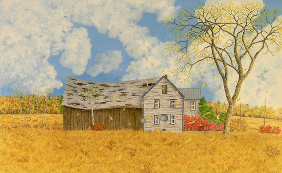 Alan Bray, "Fallow," 2025, casein on panel, 15 x 24 in