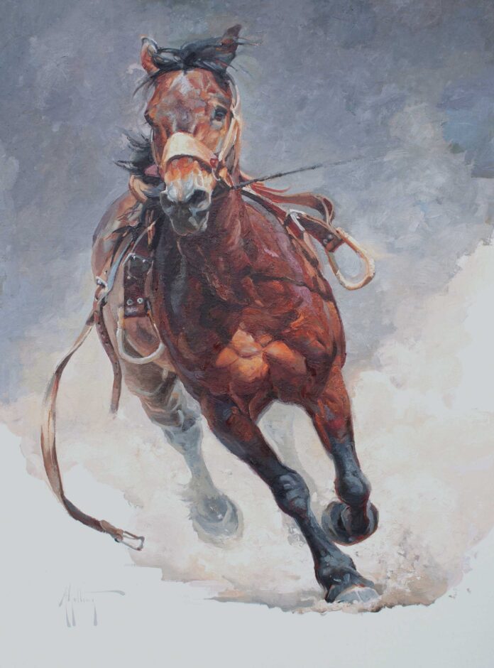 Abigail Gutting (b. 1984), "Born for This," 2025, oil on linen, 40 x 30 in.
