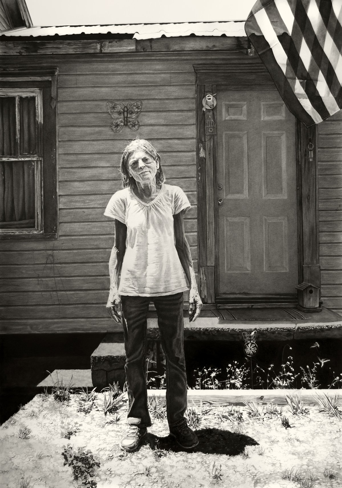 Joel Daniel Phillips, "Josephine: Rest Haven Motel," 2017, charcoal and graphite on paper. Collection of the Fort Wayne Museum of Art.