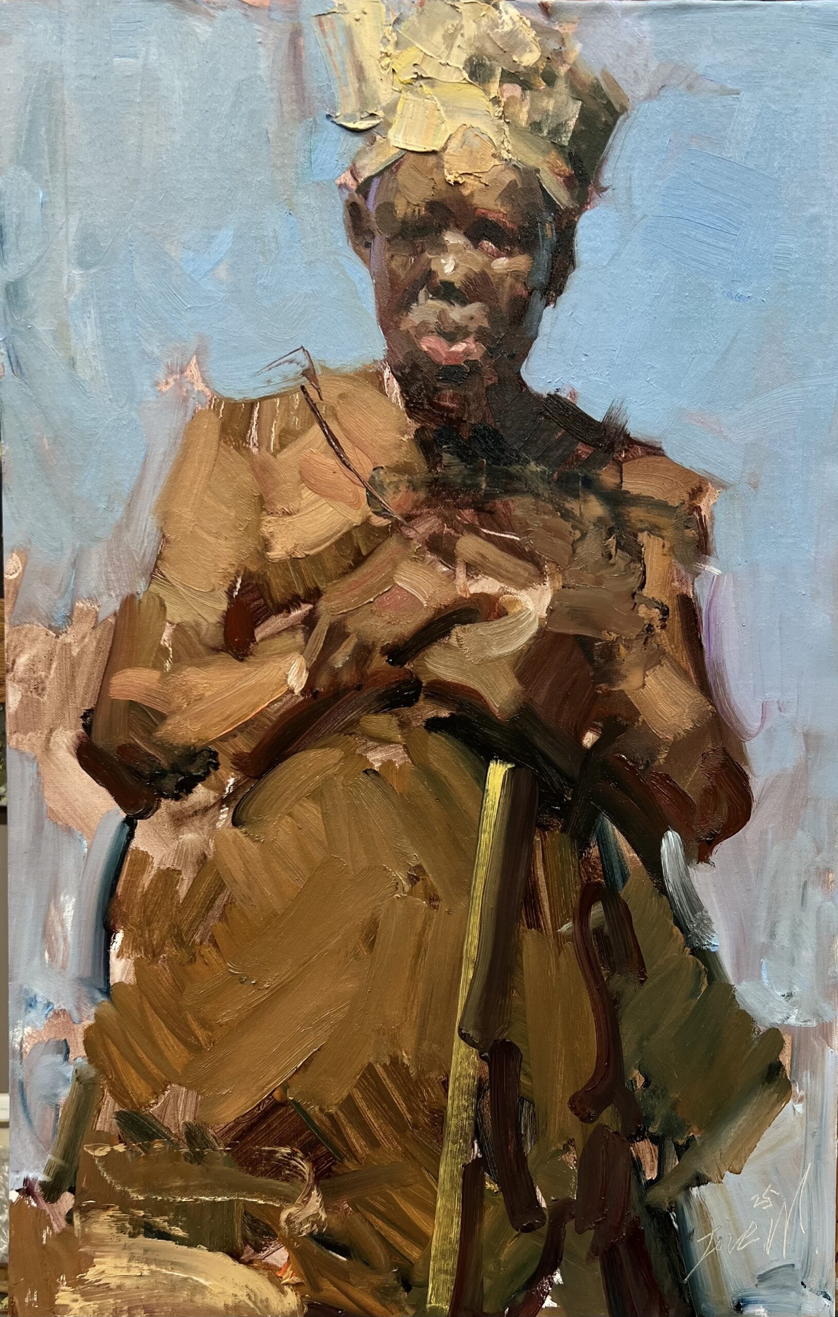 Jove Wang, “Mama Joy,” oil on board, 18 x 28 in.