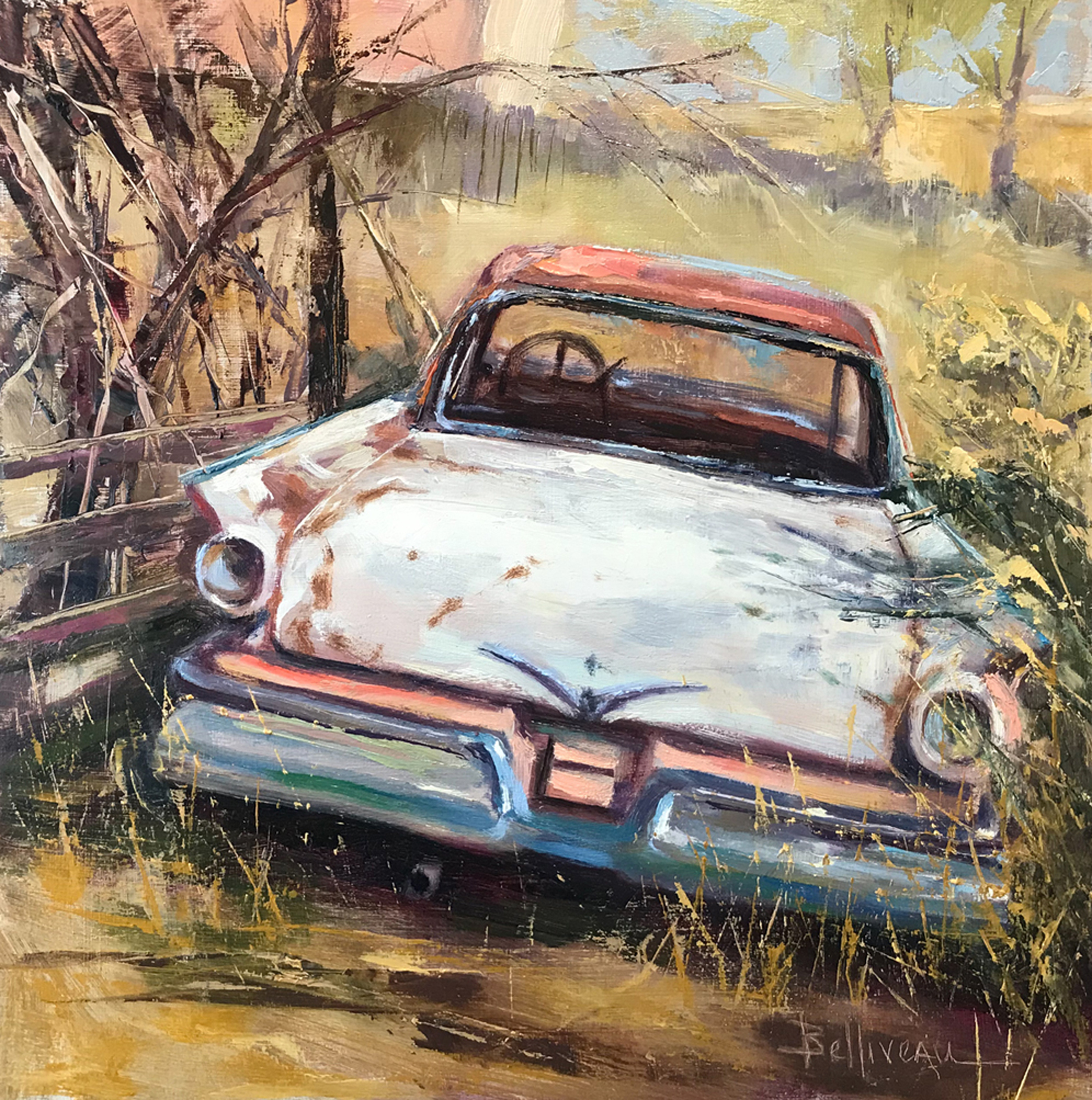 Carole Belliveau, "In the Weeds, '57 Ford," oil, 12 x 12 in.