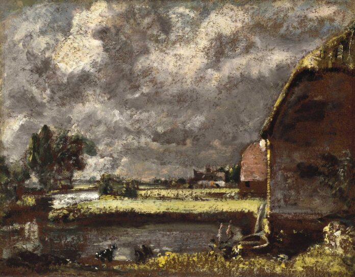 Constable-A-View British landscapes - John Constable (1776–1837), "A View on the Banks of the River Stour at Flatford," c. 1809–16, oil on millboard