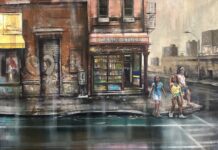 Frayed Edges Jeff Bye, "Corner Bodega," oil on canvas, 30 x 40 in.