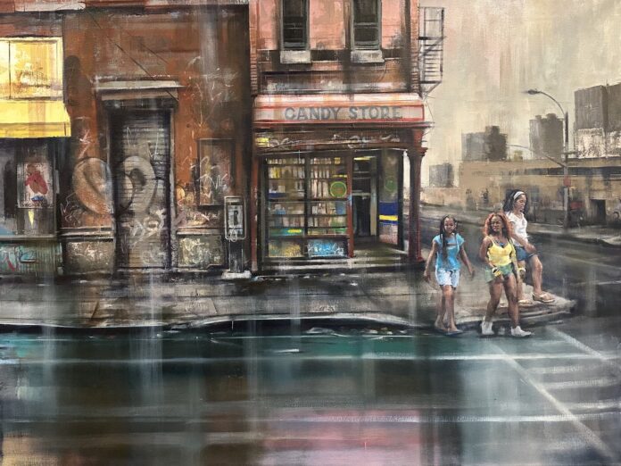 Jeff Bye, "Corner Bodega," oil on canvas, 30 x 40 in.