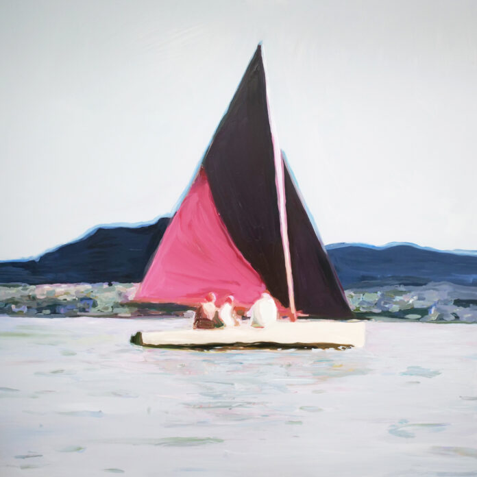 Lisa Golightly, "Red Sail," 2022, acrylic on aluminum Dibond panel, 50 x 50 in., private collection