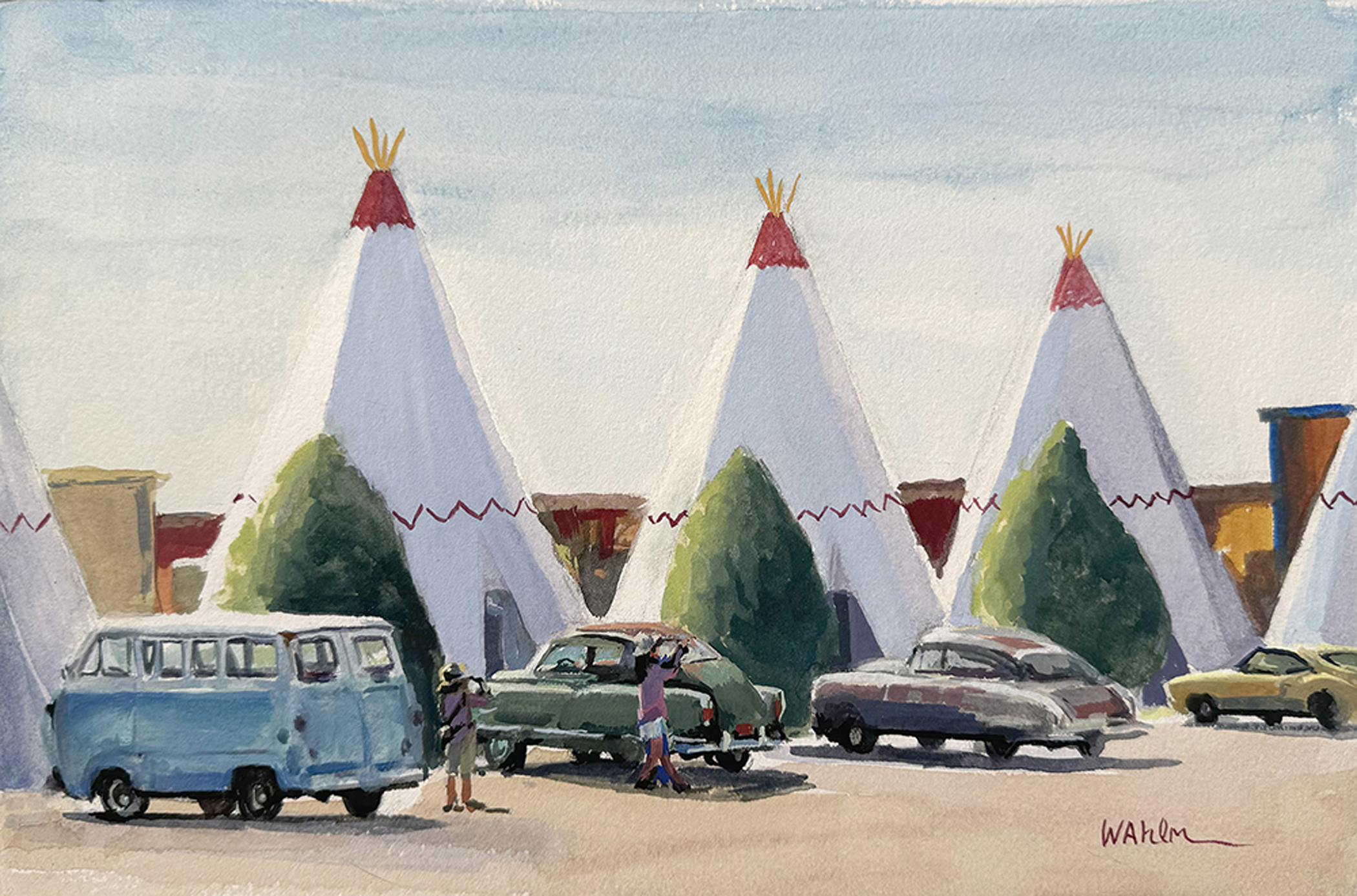 Wendy Ahlm, "Stay at the Wigwams," watercolor, 8 x 12 in.