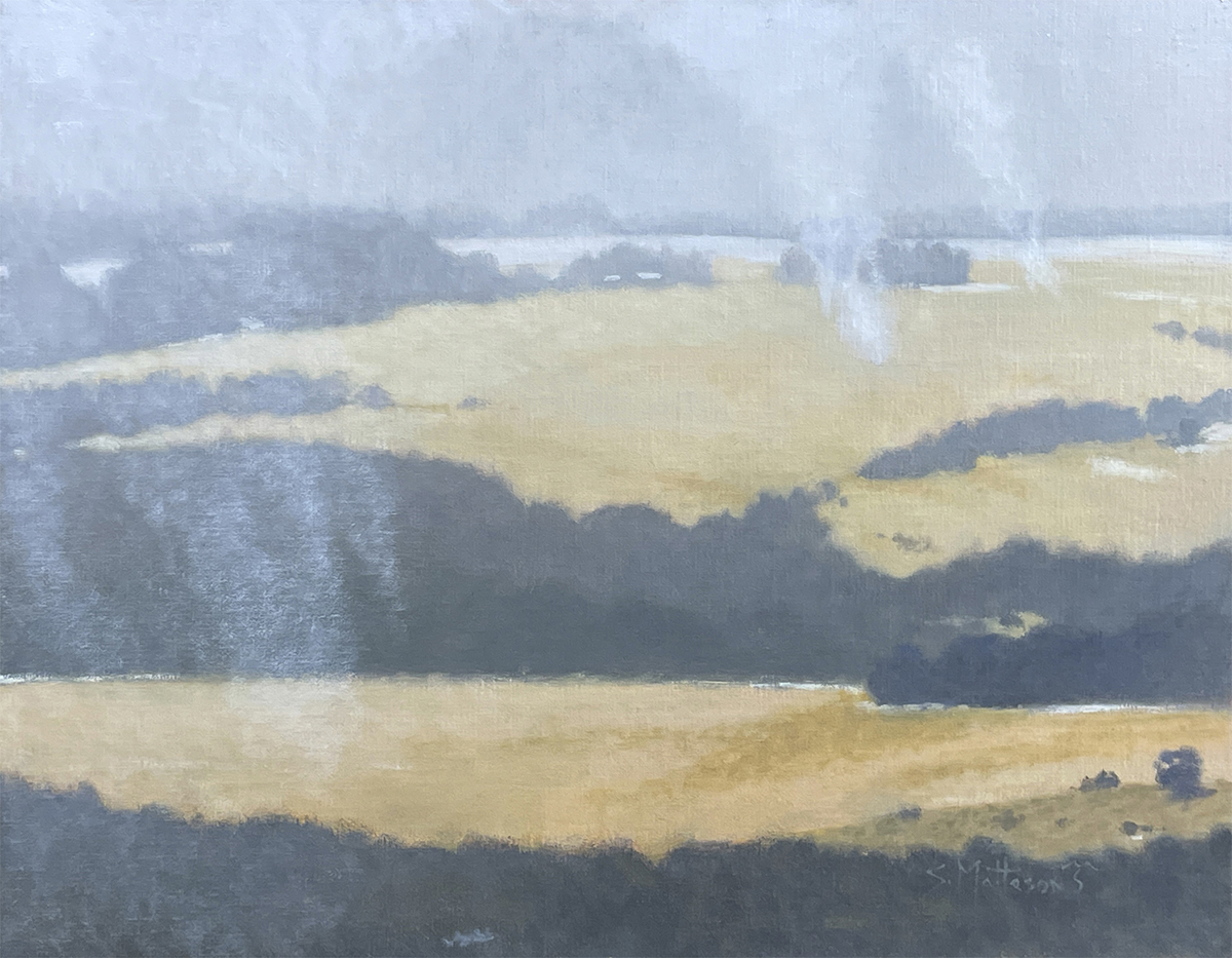 oil painting of rural landscape with fields