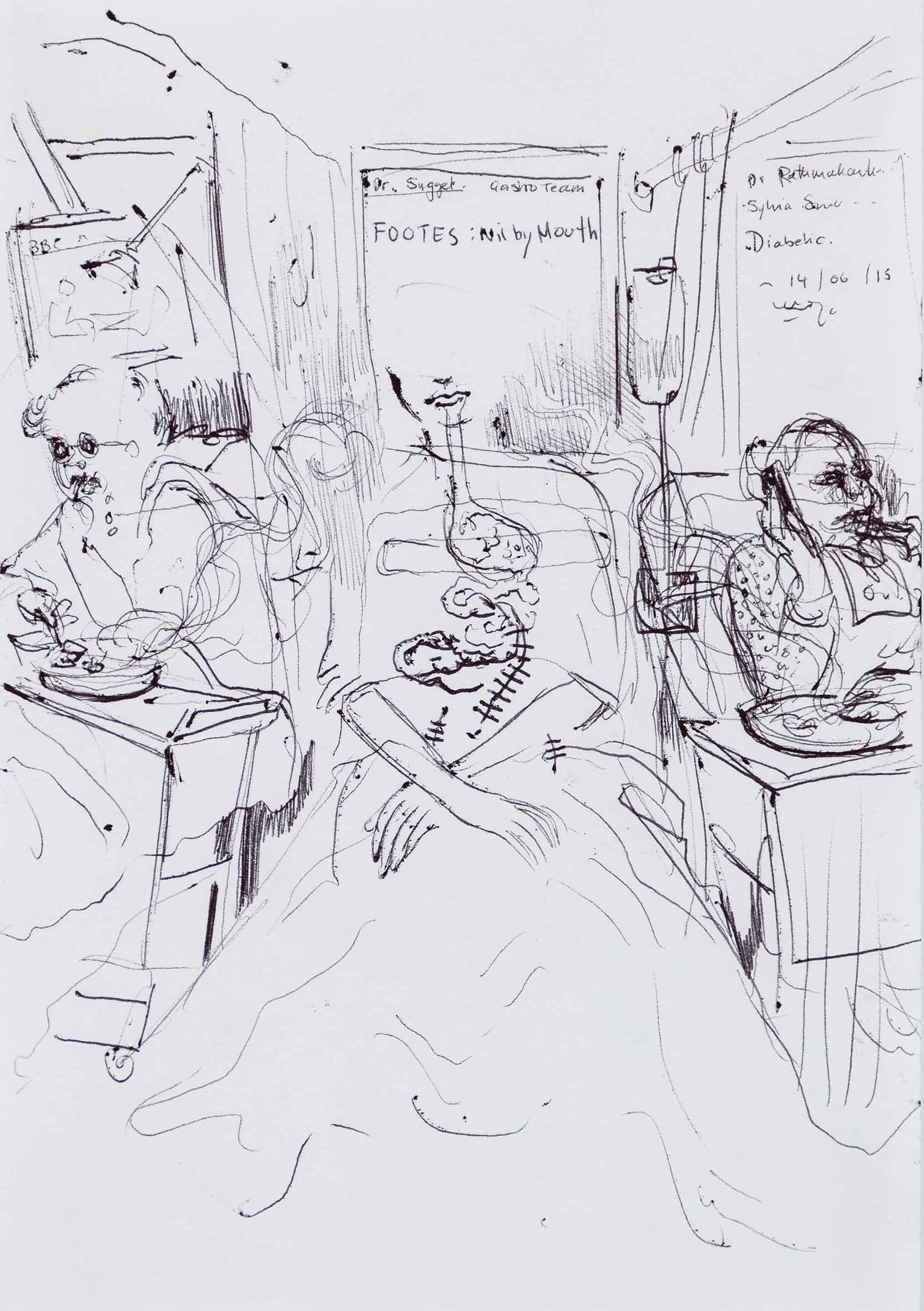 Royal Drawing School - Laura Footes, "Nil By Mouth," 2014, Ink on Paper, 19 x 21cm. Image Credit: Richard Ivey