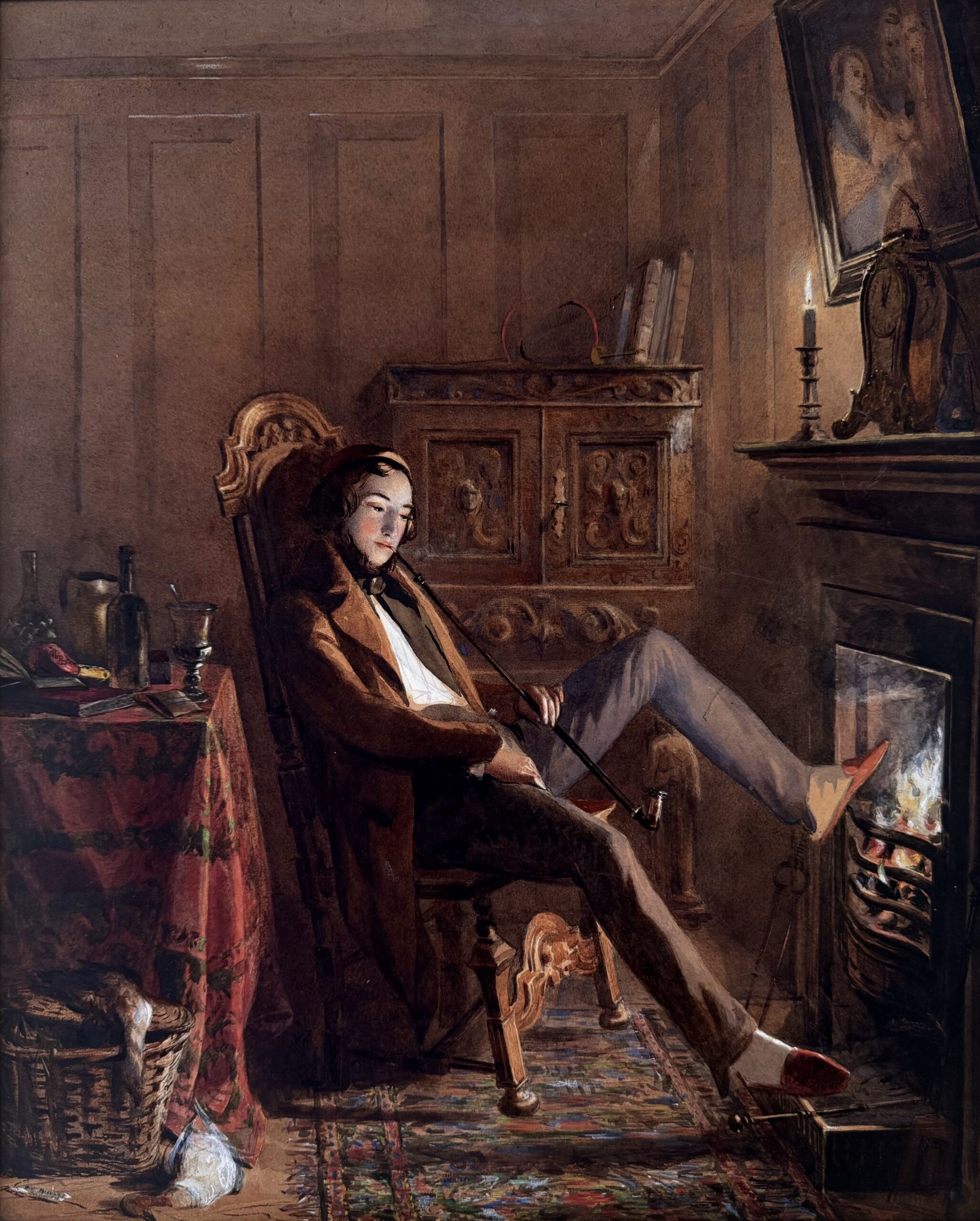 John Absolon, R.I. (1815-1895), "A Student's Lodgings," c.1837-1840, signed verso, and labelled: ‘32 Jermyn Street’, watercolour and bodycolour on paper, Alexander Clayton-Payne
