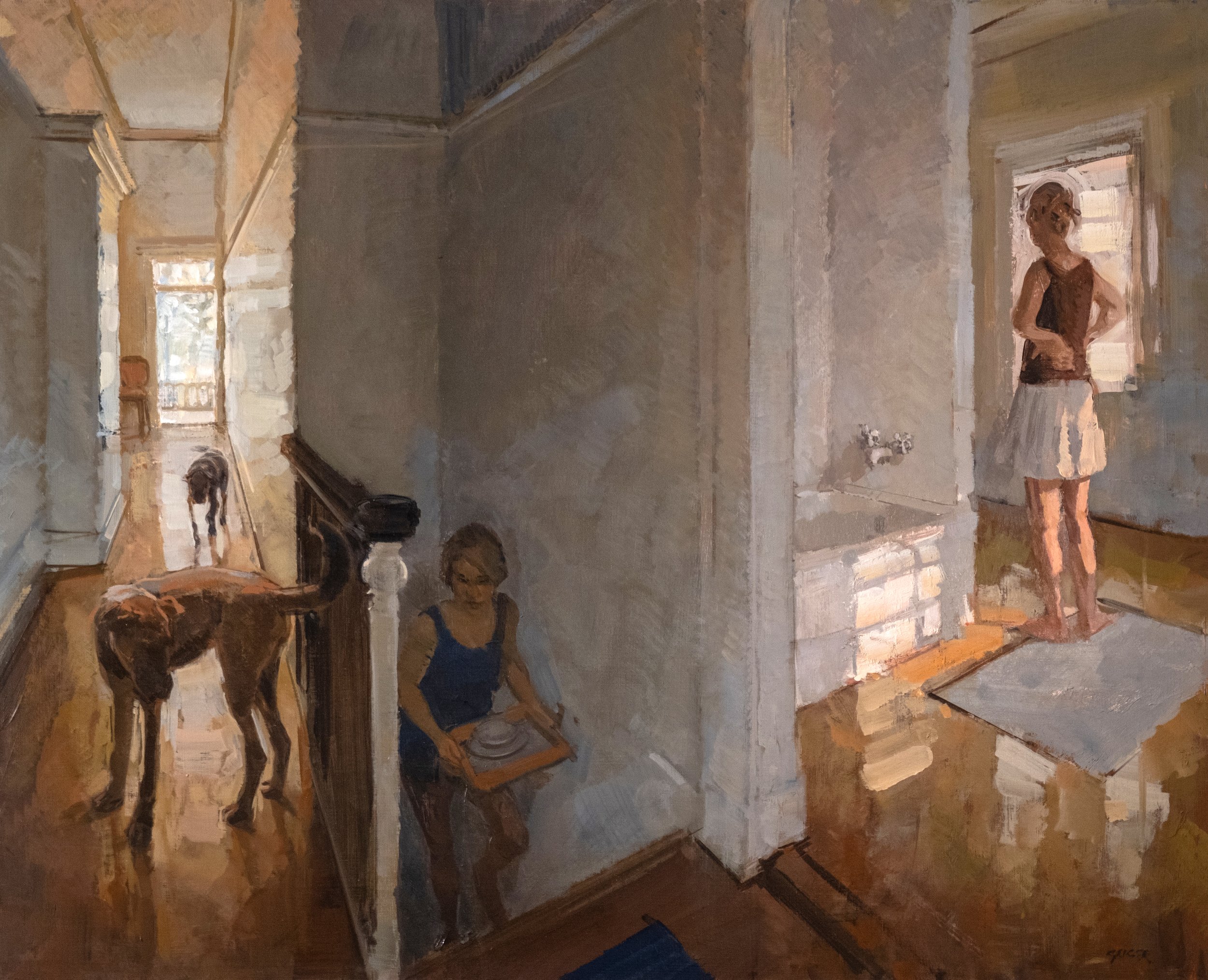 Philip Geiger, Pavilion Dogs, Oil on Panel, 24” x 32,” Private Collection
