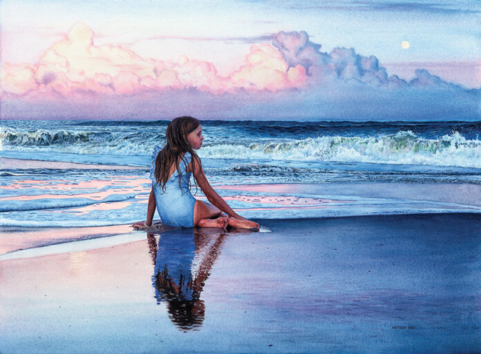 Matthew Bird - farewell to the beach Fine Art Connoisseur - Matthew Bird (b. 1977), "Farewell to the Beach," 2022, watercolor on paper, 22 x 30 in., available through the artist