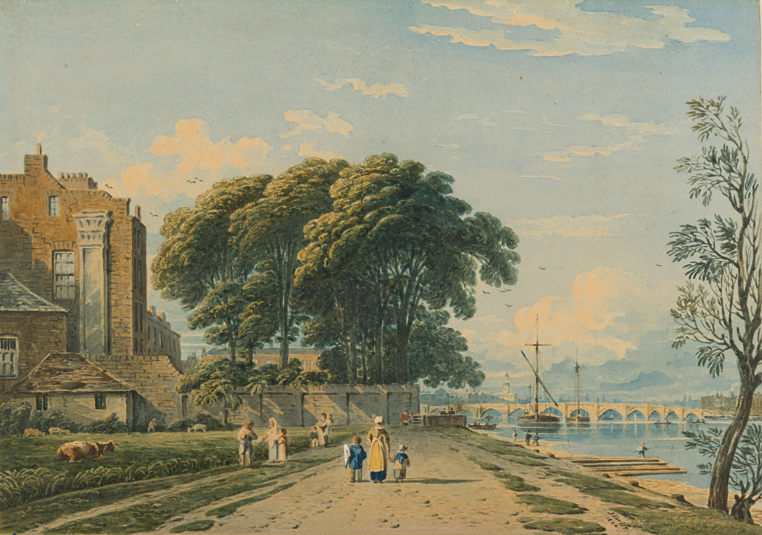 John Varley (1778-1842), "View of Belgrave House and Westminster Bridge from a Sketch taken in 1811, shortly before it was pulled down," Classic Art London