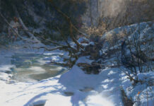 Judge: Salon Winner “Masterfully Executed” PleinAir Salon - John Buxton, “Sunburst Upon a Tranquil Silence,” Oil, 24×22 in.