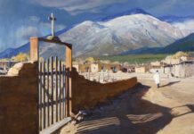 On View > Sun Brothers: Dean, Elliott, Hagege in the Land of Enchantment Taos Society of Artists - JOSH ELLIOTT (b. 1973), Intersections, 2025, oil on canvas, 30 x 30 in.