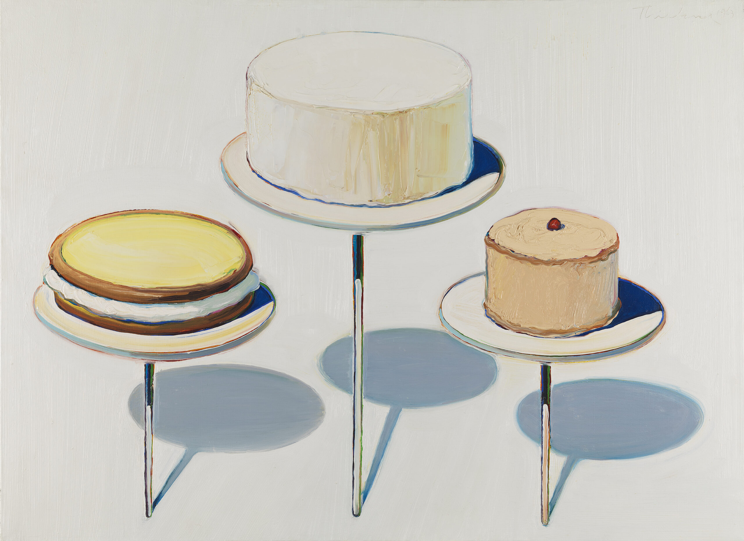 Wayne Thiebaud, "Display Cakes," 1963, Oil on canvas, 28 x 38 in., San Francisco Museum of Modern Art, Mrs. Manfred Bransten Special Fund purchase, EX1143.14