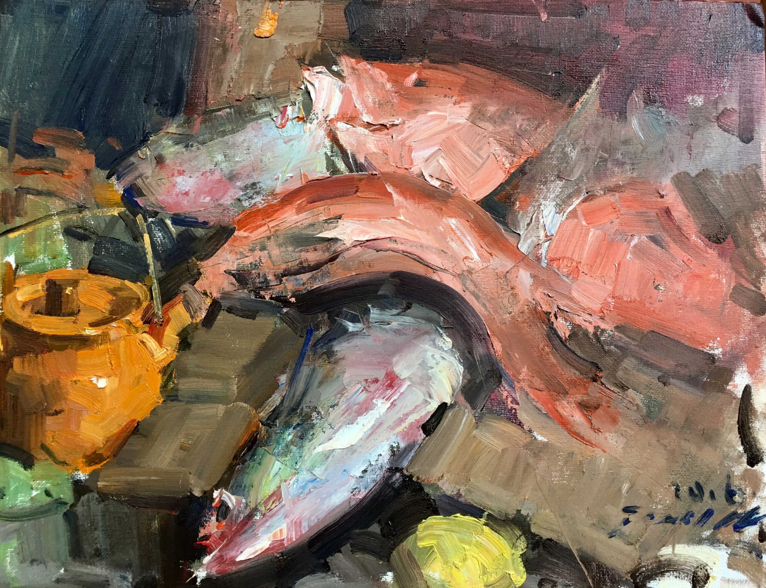 Still life painting of fish