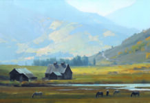 Colorado Grandeur: Plein Air Paintings plein air paintings - Dave Santillanes (b. 1972), Autumn Pastures Study, 2025, oil on panel, 15 x 30 in.