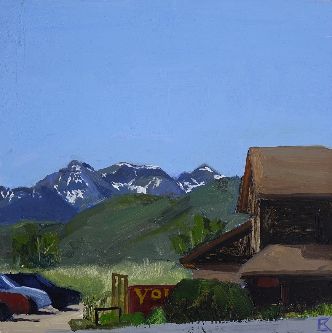 Emma Kalff, "Cimarron Coffee," oil on panel, 6 x 6 in.