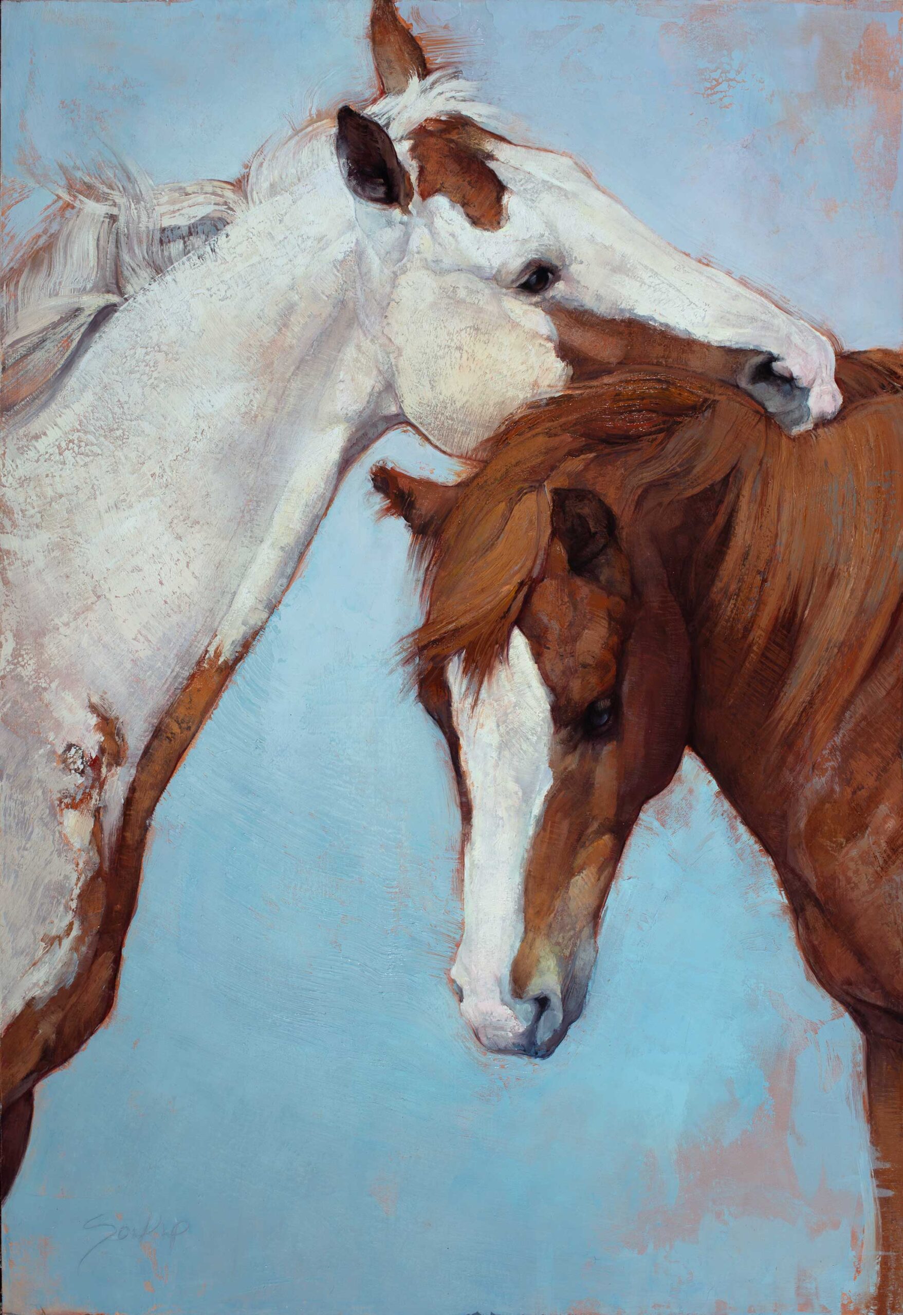 Jill Soukup, “I’ll Scratch Yours if You Scratch Mine,” 2024, oil on canvas, 34 x 24 inches