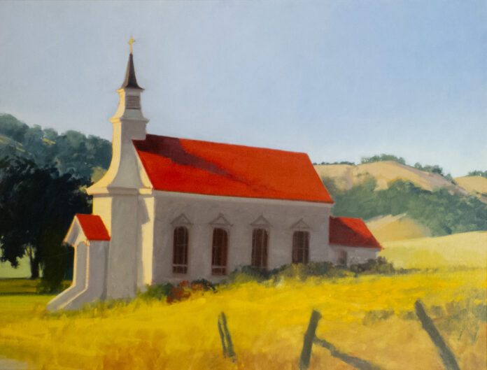 Randall Sexton, “Nicasio Church," 1996, oil on canvas, 30 x 40 in.