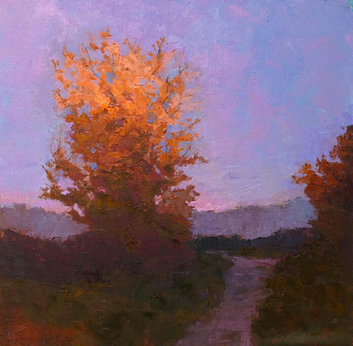 orange tree with purple sky