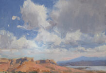 On Grief and Beauty – Landscapes by Barbara Coleman landscape paintings - Barbara Coleman, "Cloudscape," oil, 8 x 10 in., plein air; Jeffrey Potter Award at the 2025 Plein Air Painters of New Mexico National Show