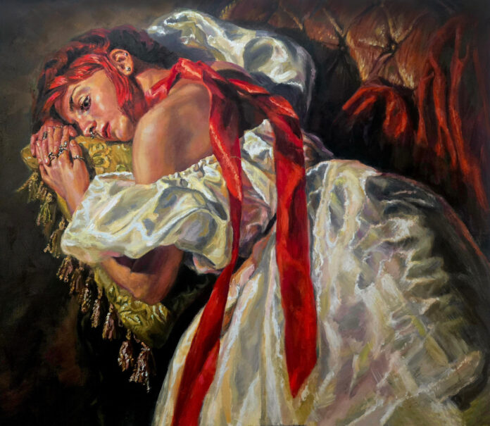 Deborah Macy, Girl With A Red Ribbon, Oil, 24x28 American Artists Professional League - Deborah Macy, "Girl With A Red Ribbon," Oil, 24x28