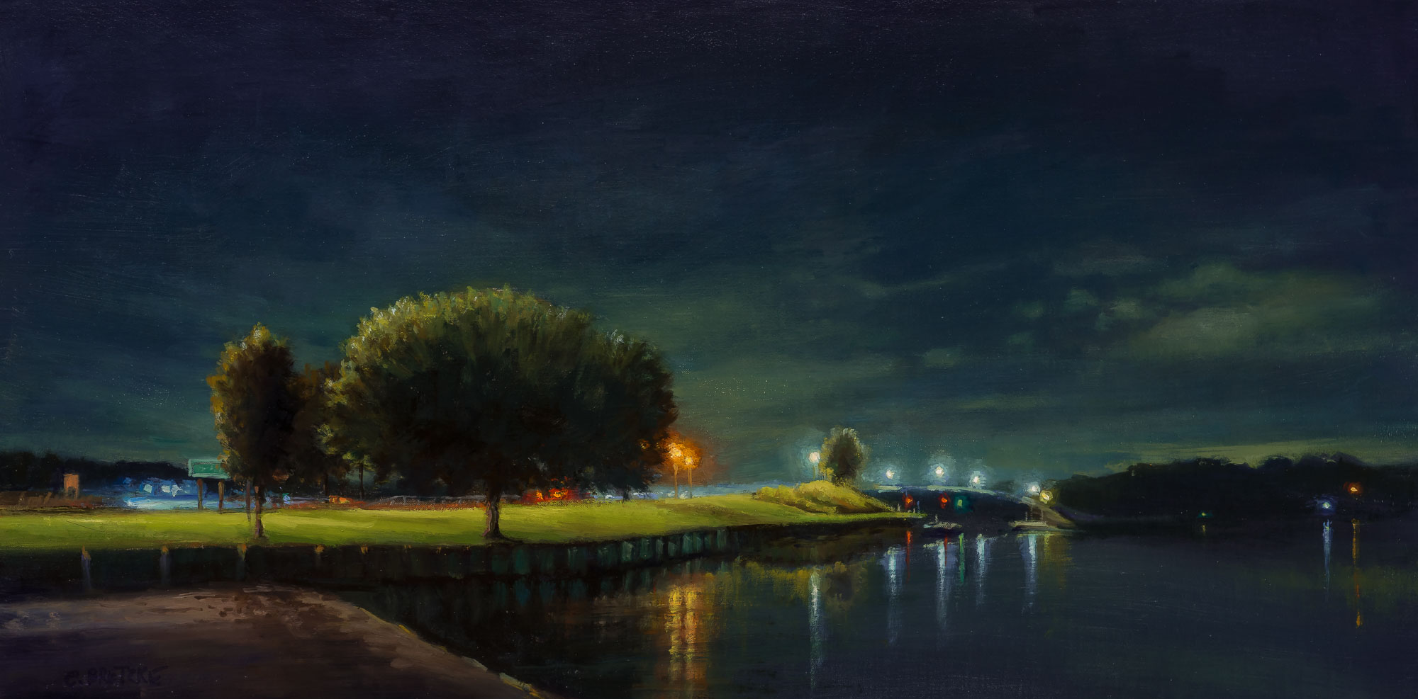 Carl Bretzke, "Harbor Bridge at Night," 12 x 24 inches, Oil on linen, 2025