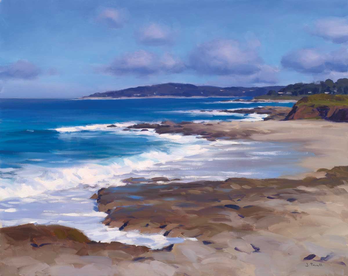 Jesse Powell, "Ribera Beach, Carmel," 2024, oil on linen, 24 x 30 in., available through the artist