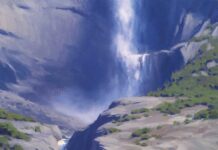 Jesse Powell: Painting Personal Stories landscape paintings - Jesse Powell, "Yosemite Falls," 2024, oil on linen, 18 x 24 in., available through the artist