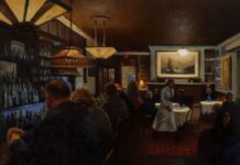 Bretzke x Elkins Carl Bretzke, Lobby Bar – American Hotel, 24 x 30 inches, Oil on linen, 2025