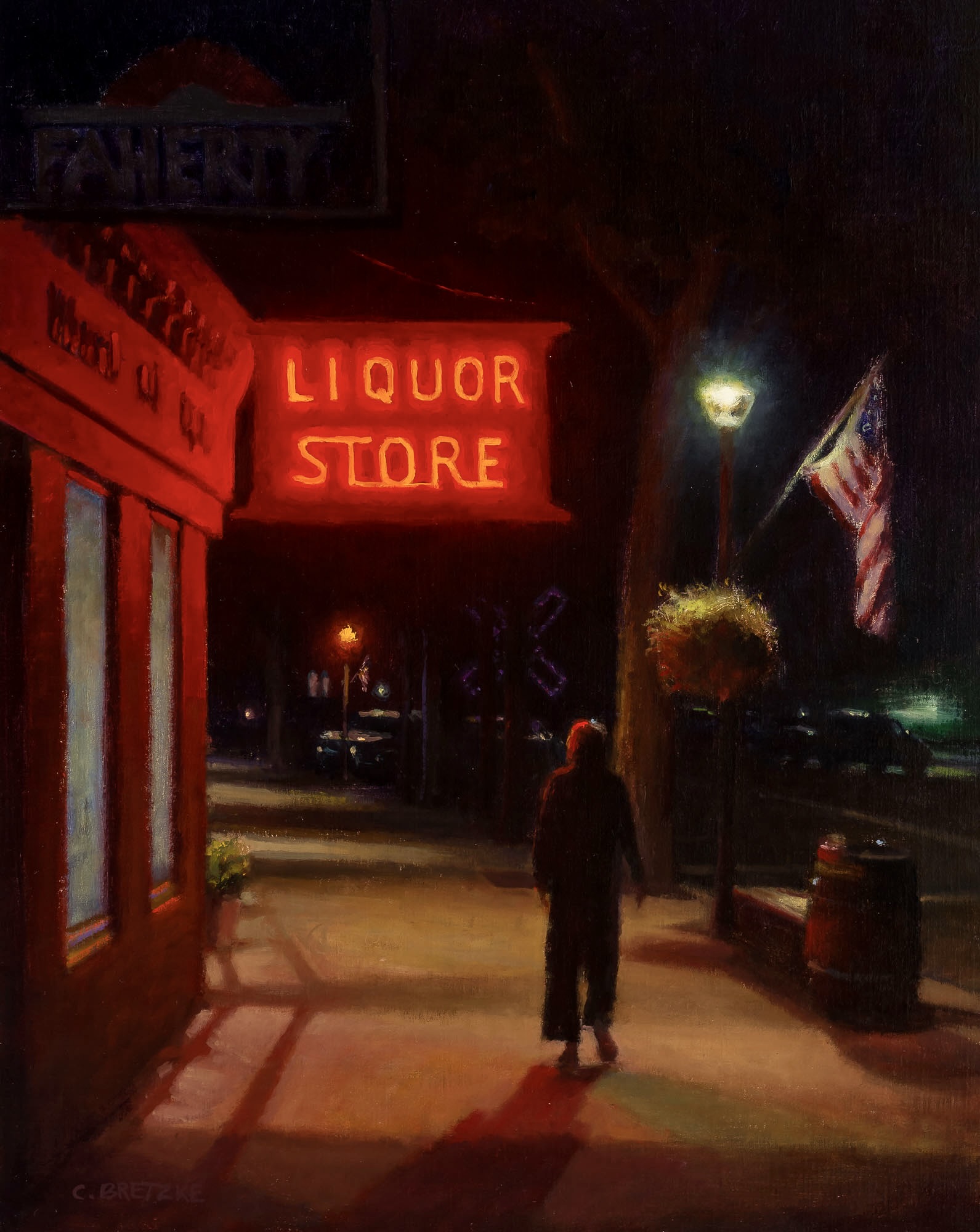 Carl Bretzke, "Main Street After Dark," 20 x 16 inches, Oil on linen, 2025 
