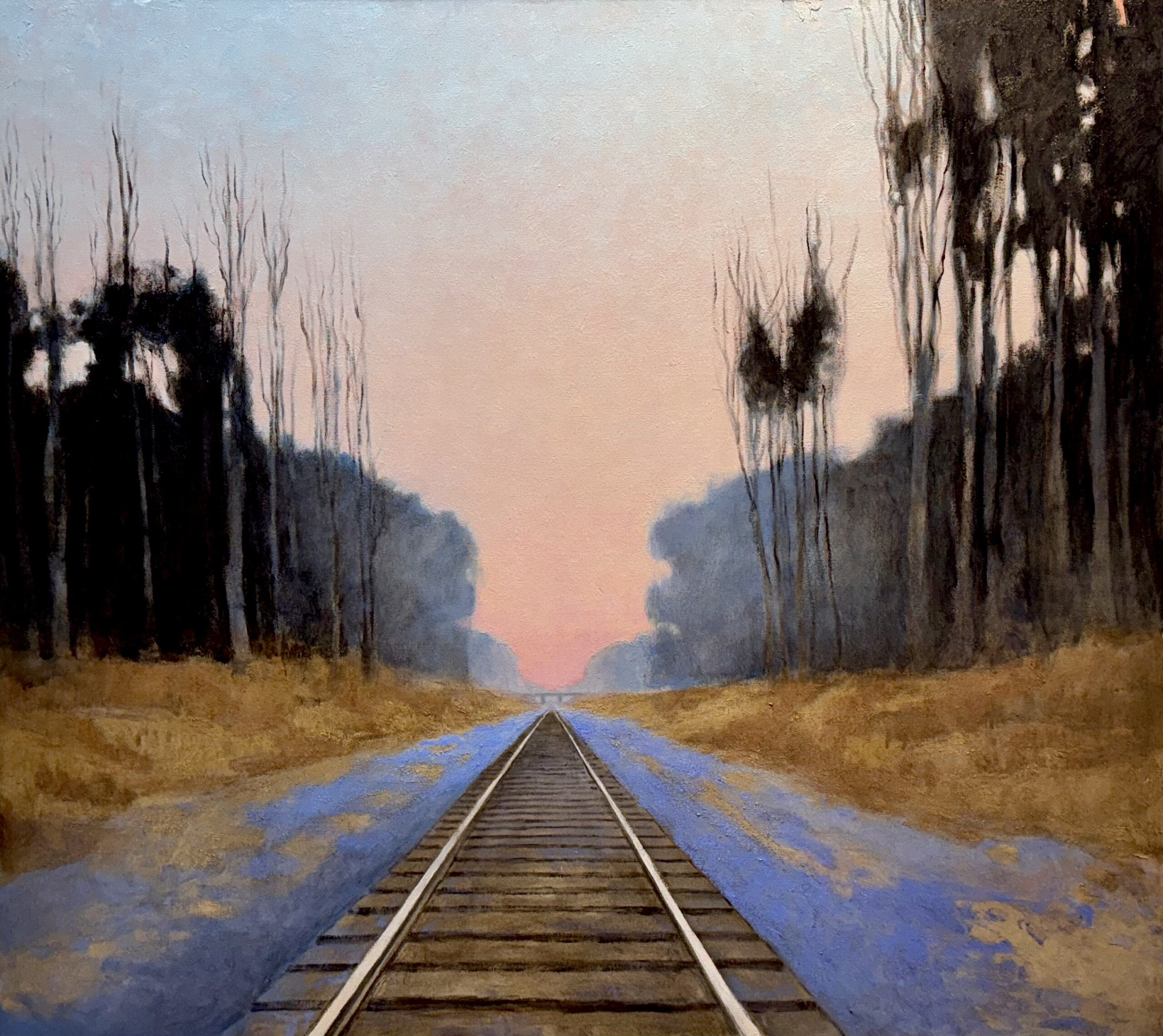 Terry Elkins, Tracks Behind the Studio, 50 x 56 inches, oil on linen, 2025
