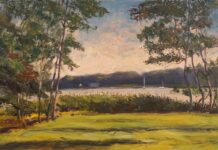 Generations of Shelter Island Impressionists N. H. White, "West Neck Creek, Shelter Island," 2015, oil, 18 x 32 in.