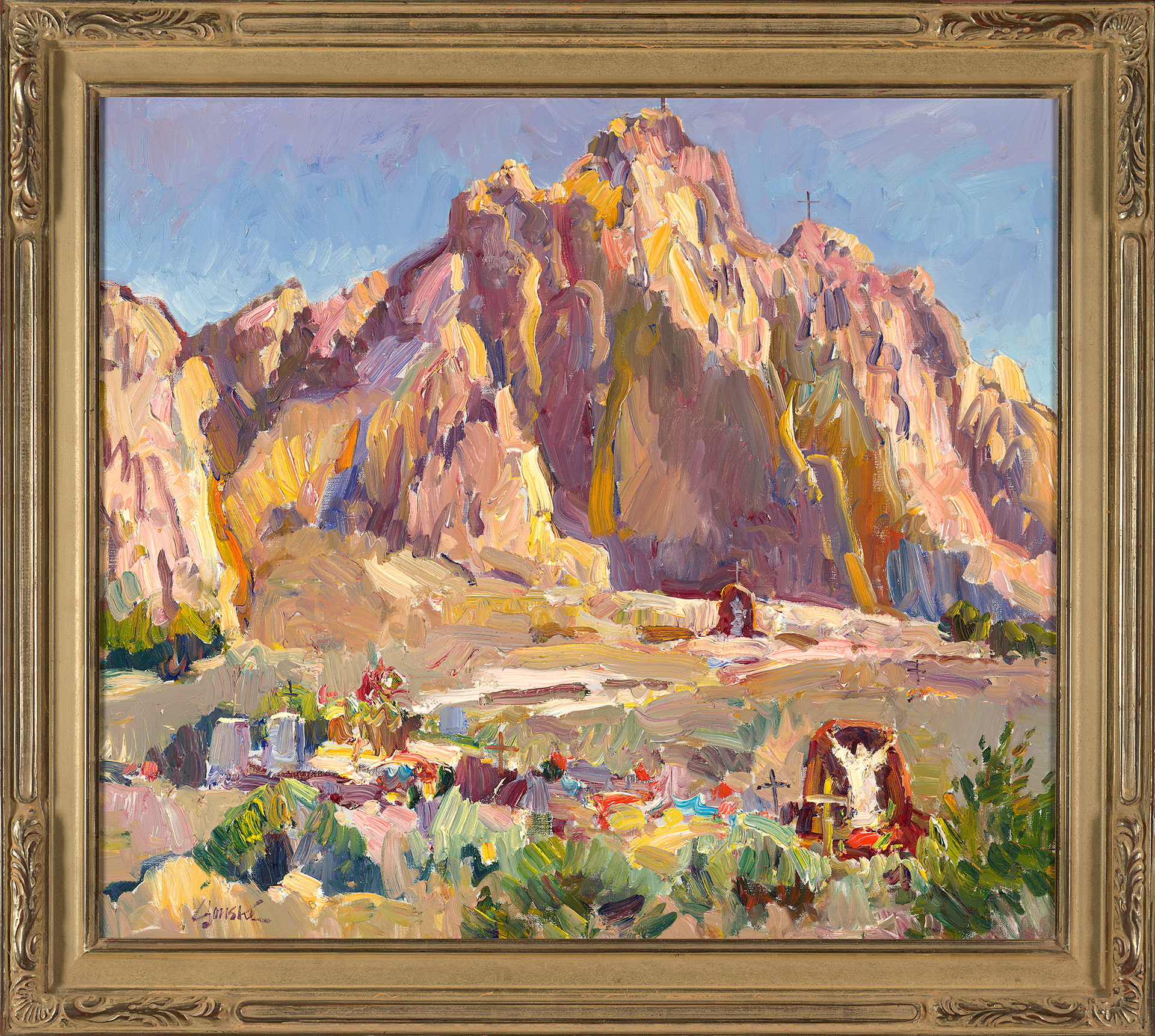 Walt Gonske, "Campo Santo at Embudo NM," oil on linen, 30 x 36 in.