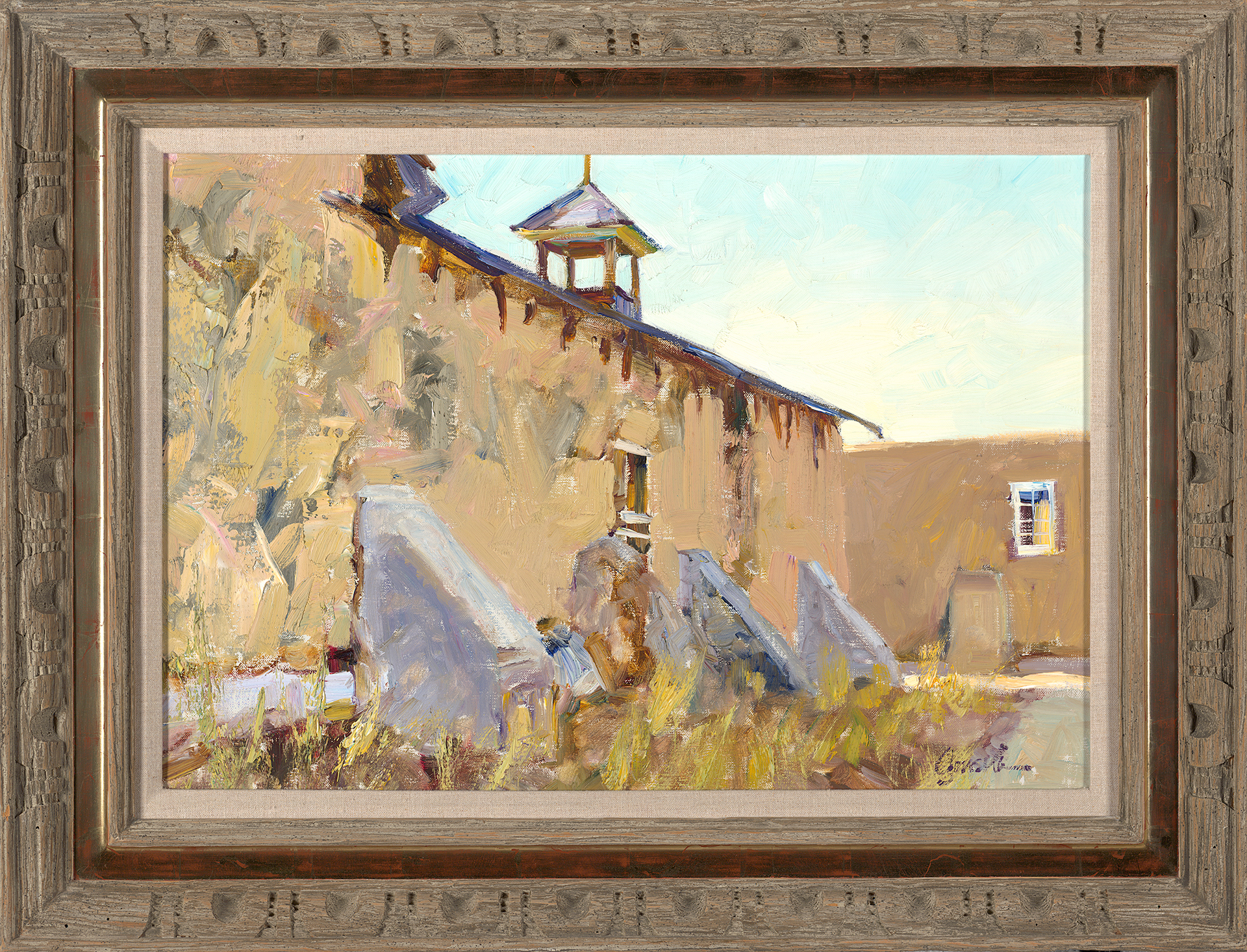 Walt Gonske, "Church at Ojo Caliente," oil on linen, 18 x 26 in.