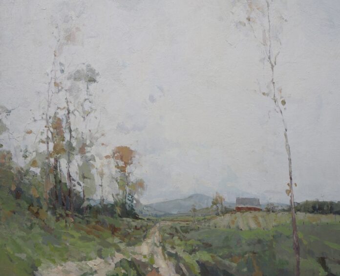 Tethered to the Land gray sky with thin trees