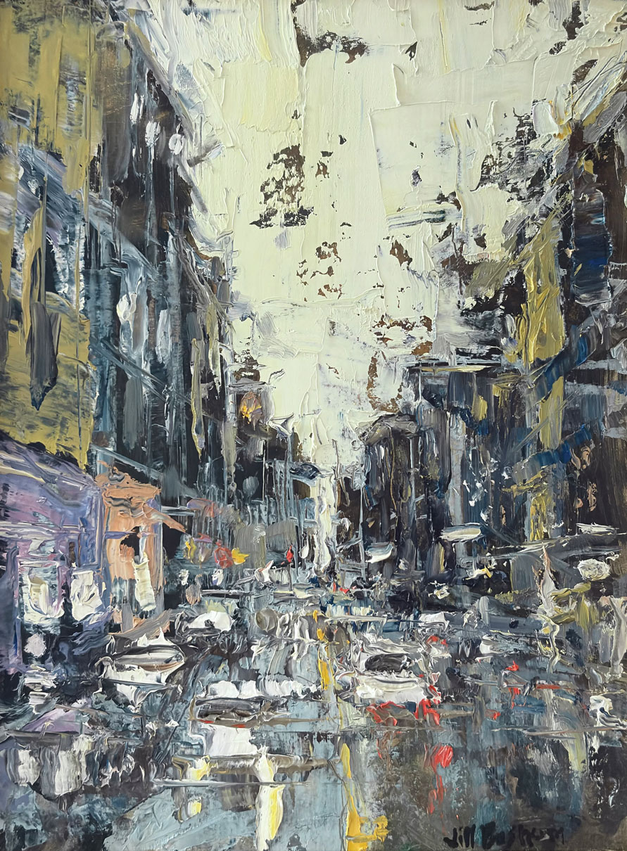 Fine art collection - Jill Basham (b. 1965), "Charles Street Memory," 2019, oil on panel, 11 x 9 in.