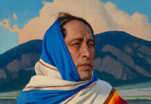 Tony Pro: Between Earth and Sky Western art - Tony Pro, "Beneath the Watching Peaks," 2025, oil on linen, 20 x 16 in.