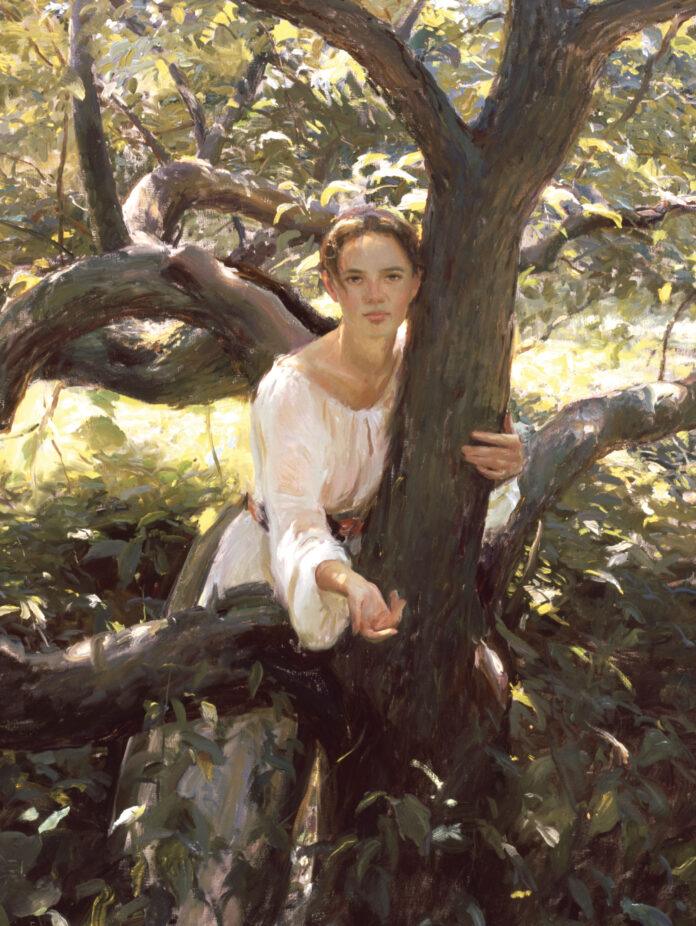 Daniel Gerhartz (b. 1965), "Follow Me," 1995, oil on canvas, 60 1/4 x 20 in., museum purchase in memory of Betty Monroe, 1996.11