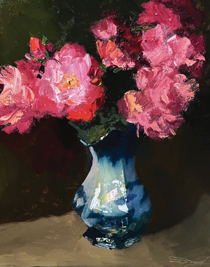 Denver Arts Week -Charles Warren Mundy (b. 1945), "Peonies & Flow Blue," 2025, oil on linen, 20 x 16 in.